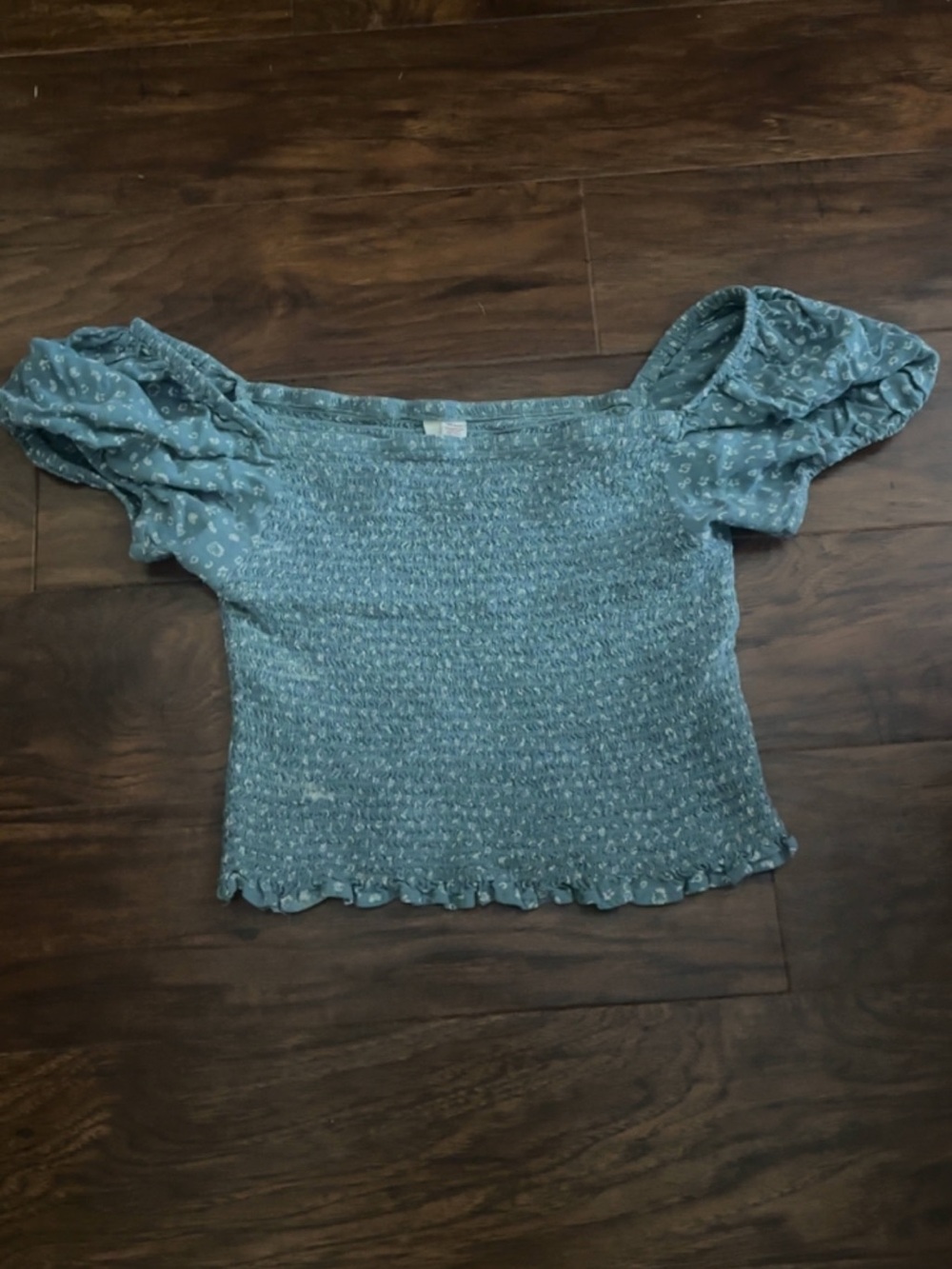 Marisol blue floral off the shoulder top with ruffle sleeves Size M